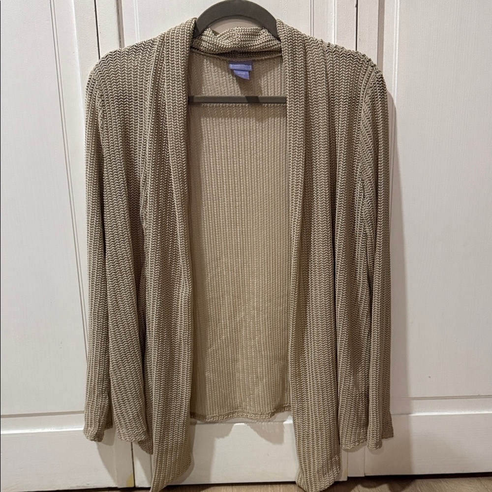 2 Cardigans Laura Scott Taupe Open-Front Lightweight and black Uniqlo Size Large